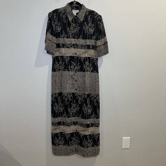Vintage Adrianna Papell 100% Silk Maxi Dress Size 8 Shoulders Padded 90s - Picture 1 of 7